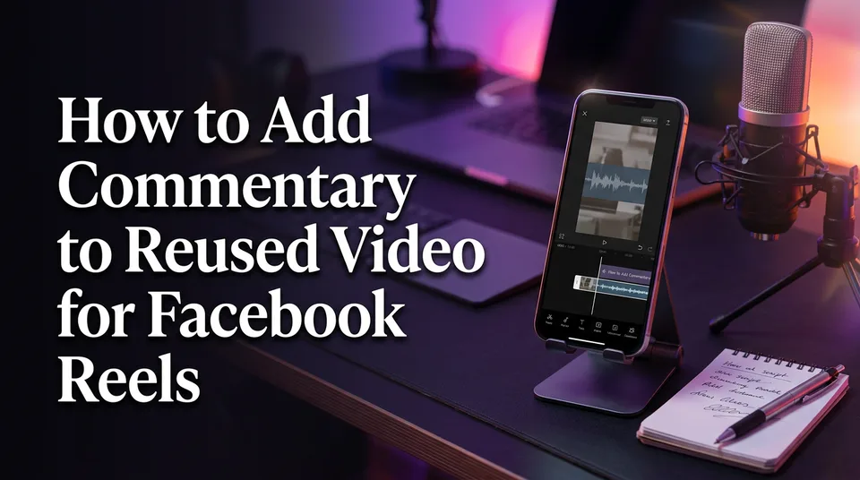 Phone editing timeline showing voiceover added to reused video for Facebook Reels
