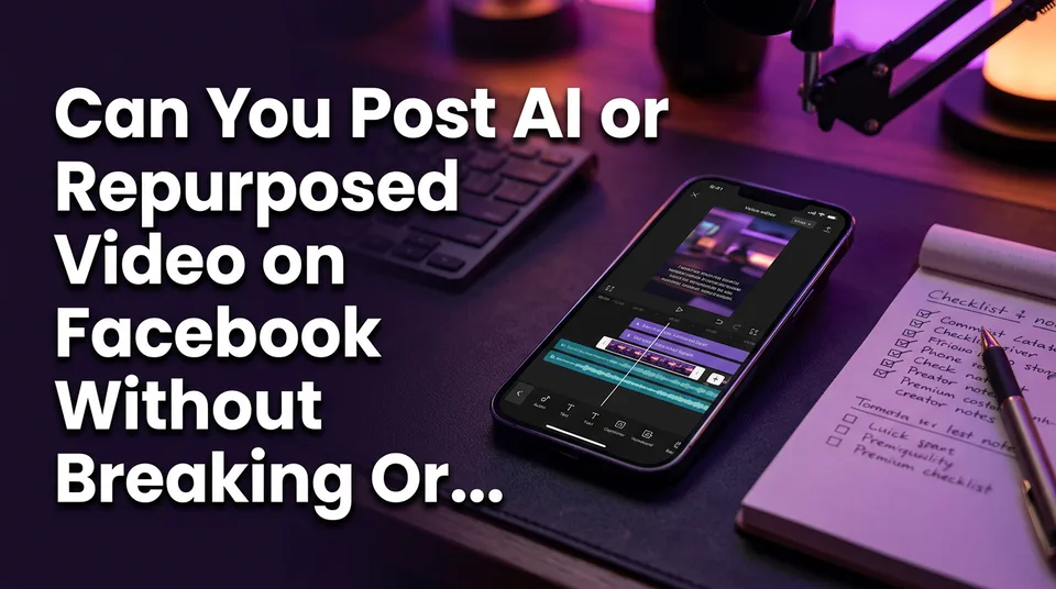 Phone editing timeline with voiceover, illustrating how to avoid an unoriginal content Facebook violation