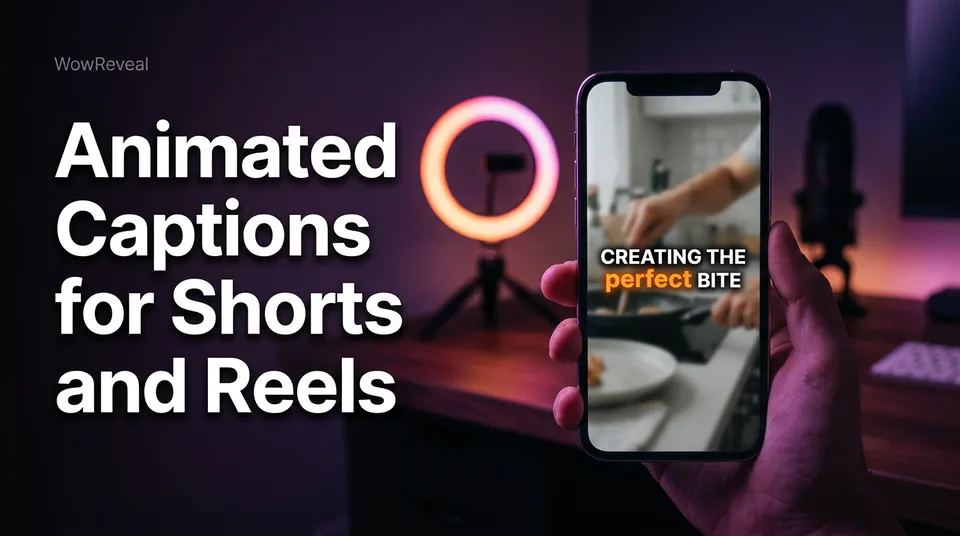 Phone showing animated captions for shorts with one highlighted word
