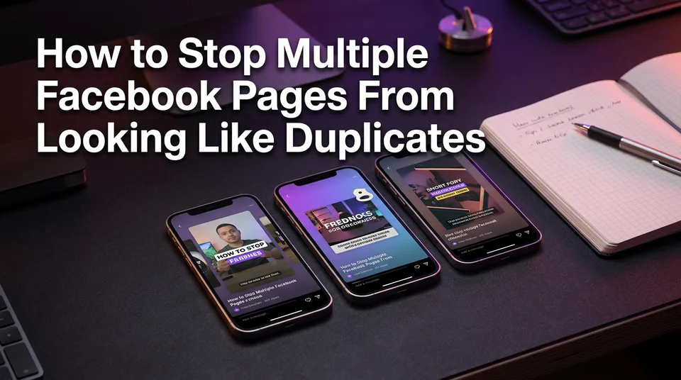 Three phones showing differently styled vertical videos to avoid duplicate content across multiple pages
