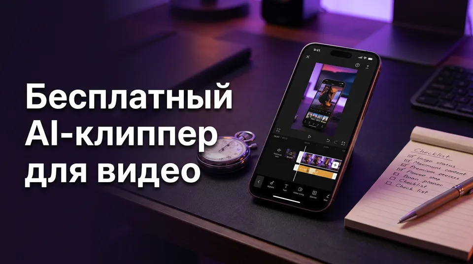 Телефон с вертикальными клипами после теста бесплатного AI-клиппера