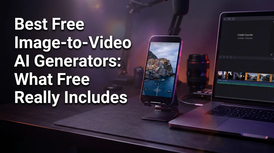 Phone animating a still photo into vertical video, best free image to video AI test