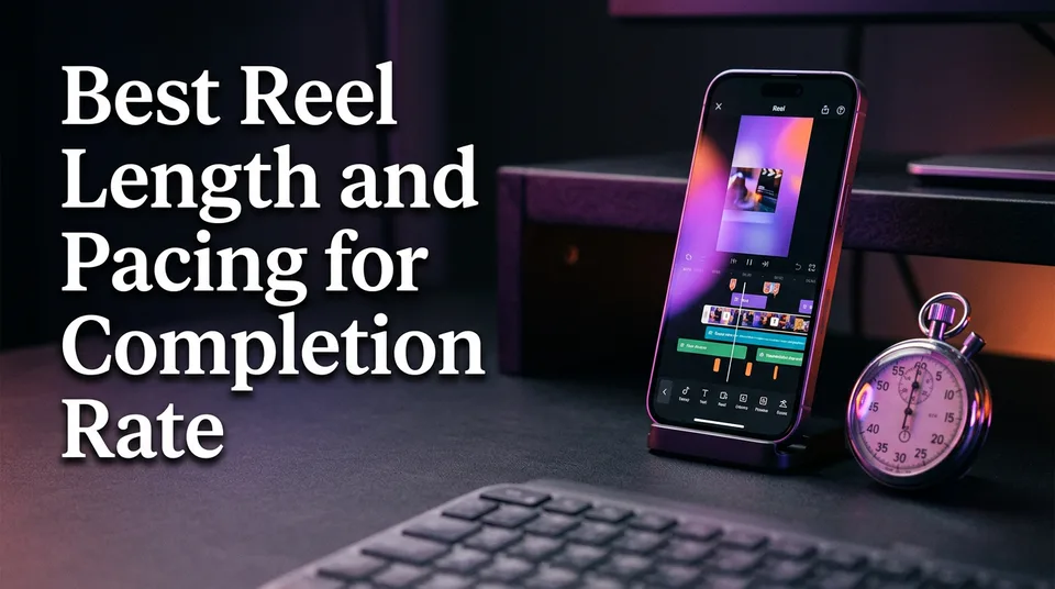 Phone with vertical video timeline illustrating the best reel length and pacing