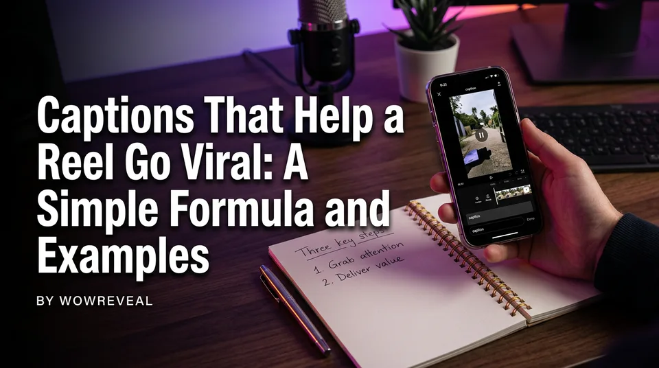 Phone with a reel caption being written, a caption to make a reel viral