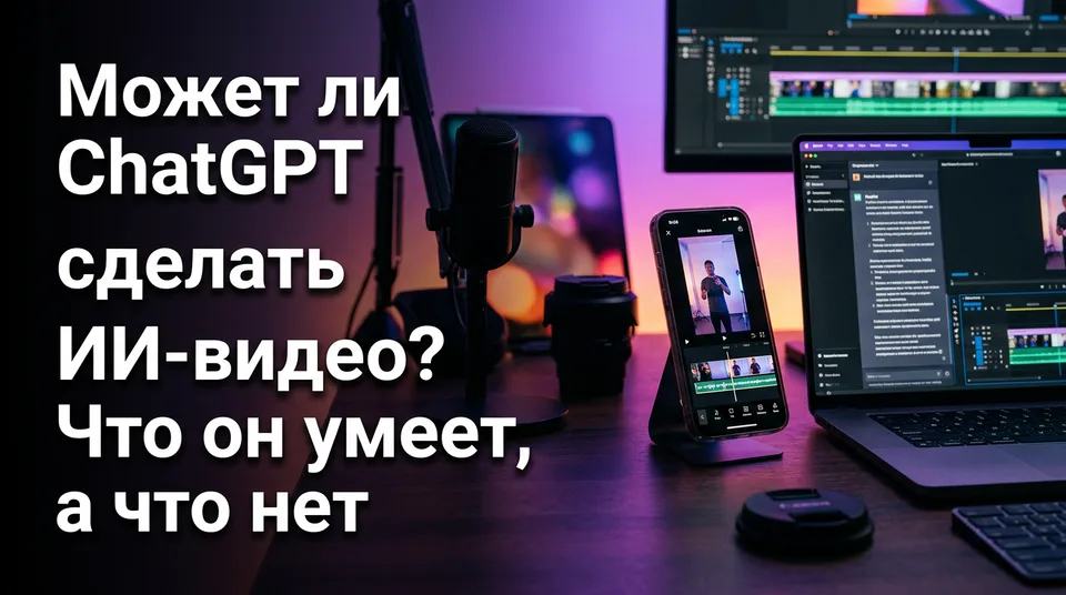 Ноутбук с чатом и сценарием и телефон с вертикальным видео: может ли ChatGPT сделать ИИ-видео