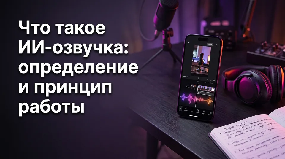 Телефон с вертикальной монтажной шкалой и звуковой дорожкой ИИ-озвучки