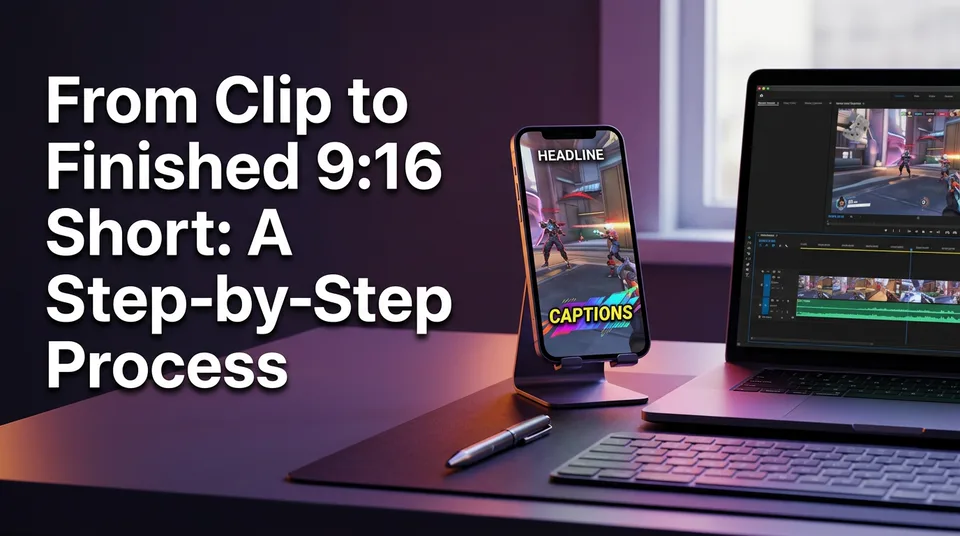 Phone showing a finished vertical short next to the original horizontal clip timeline