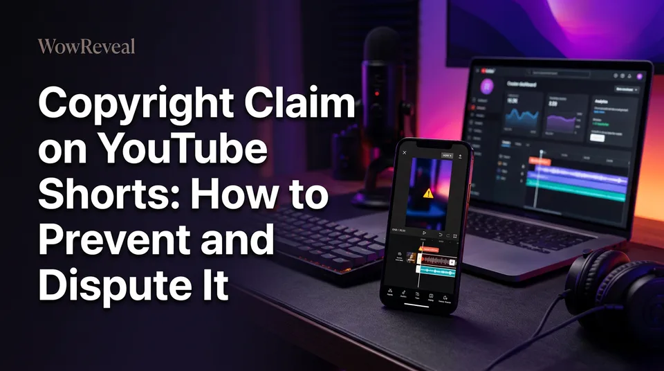 Phone with a Short's audio timeline and a copyright claim on YouTube Shorts warning