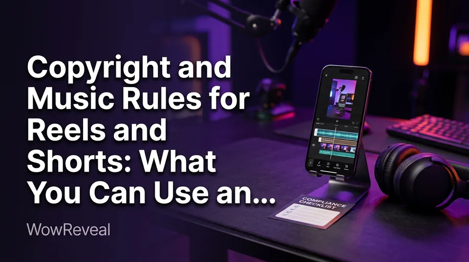 Phone editing a vertical video with an audio waveform, illustrating copyright music reels shorts rules