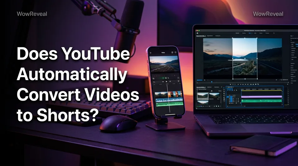 Phone with a vertical clip beside a laptop: does YouTube automatically convert videos to Shorts