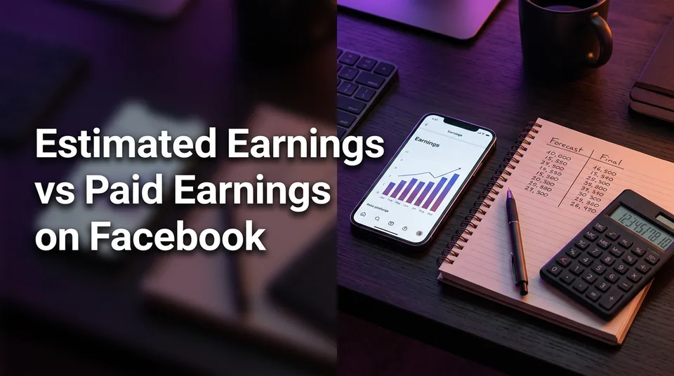 Phone with earnings chart and notebook comparing estimated earnings vs paid earnings
