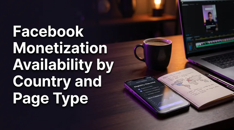 Phone showing a monetization checklist for checking Facebook monetization countries
