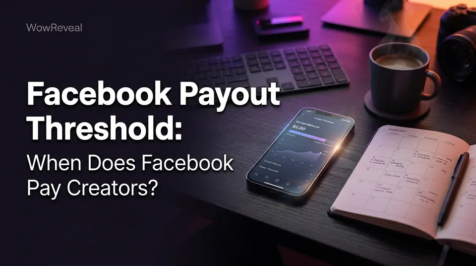 Phone showing a payout progress bar toward the Facebook payout threshold