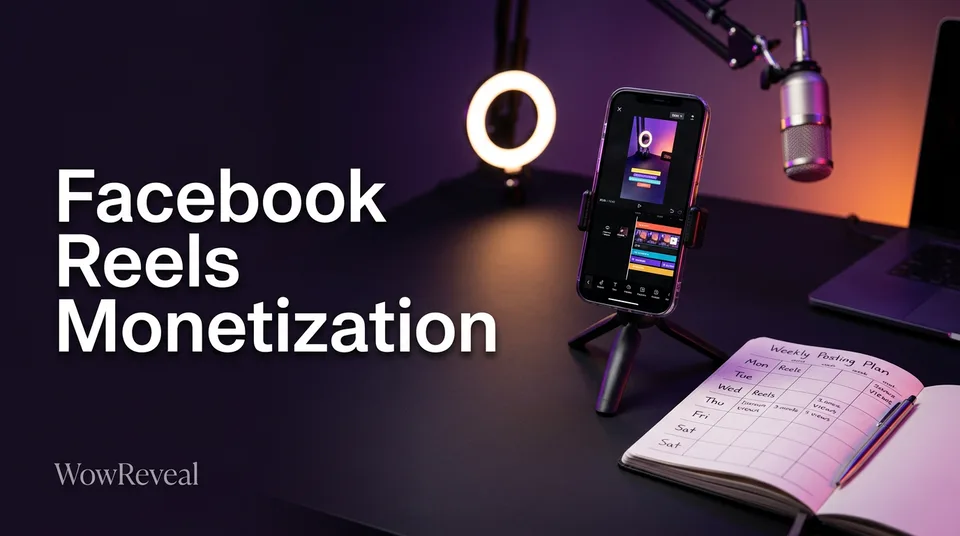 Phone with a vertical Reel in an editor, representing Facebook Reels monetization workflow