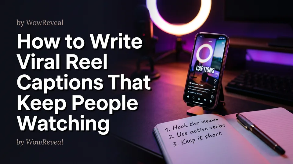 Phone showing a vertical Reel with a short caption, illustrating how to write viral reel captions
