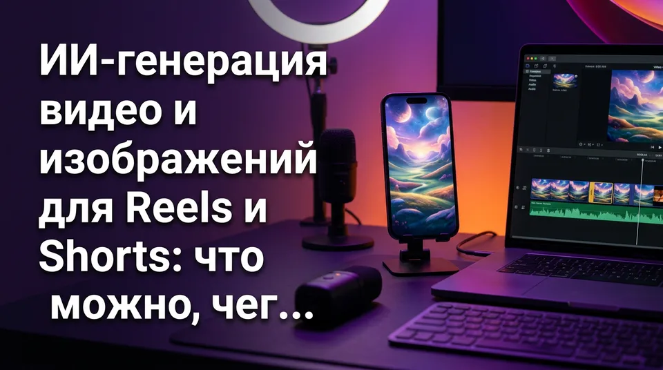 Смартфон с вертикальным кадром и монтажная лента: ИИ генерация видео для Reels