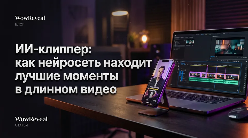 ИИ-клиппер нарезает выделенные фрагменты длинного видео на вертикальные клипы
