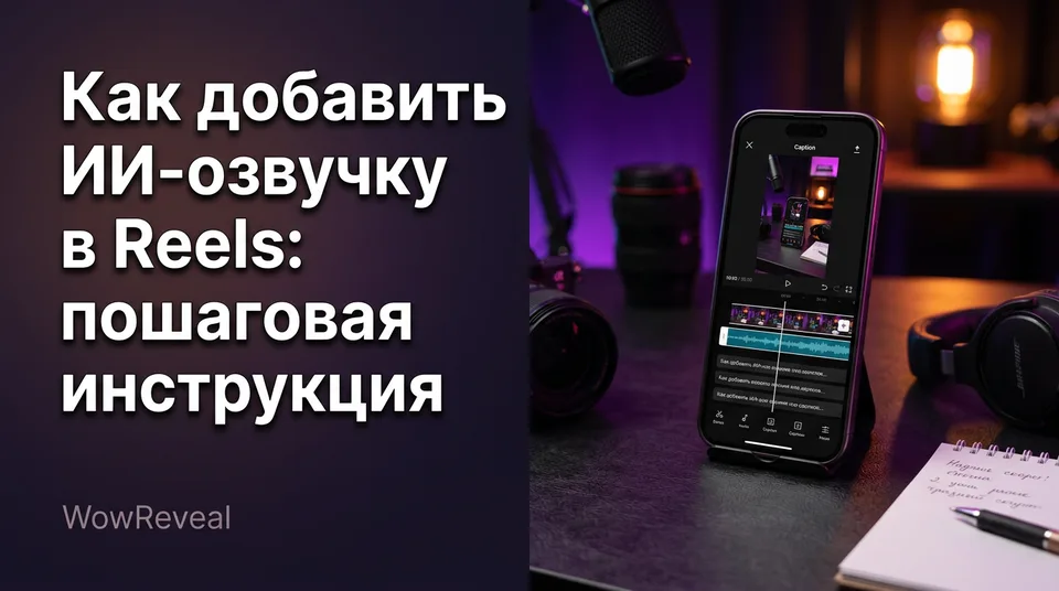 Таймлайн монтажа на телефоне с звуковой дорожкой для добавления ИИ-озвучки в Reels