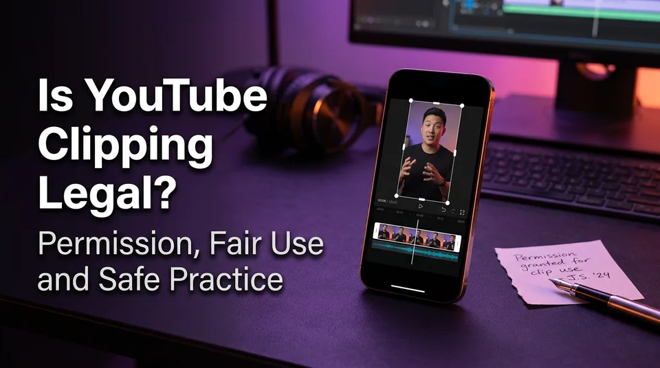 Creator trimming a long video into a vertical clip, illustrating whether YouTube clipping is legal