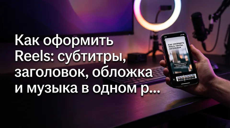 Экран телефона с редактором: как оформить Reels — субтитры, заголовок и обложка