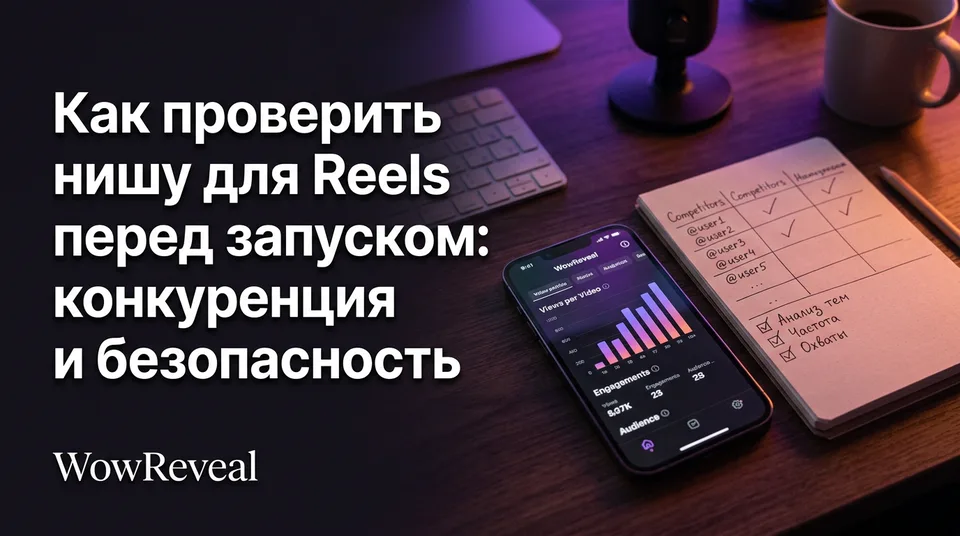 Телефон со статистикой роликов и блокнот: как проверить нишу для Reels