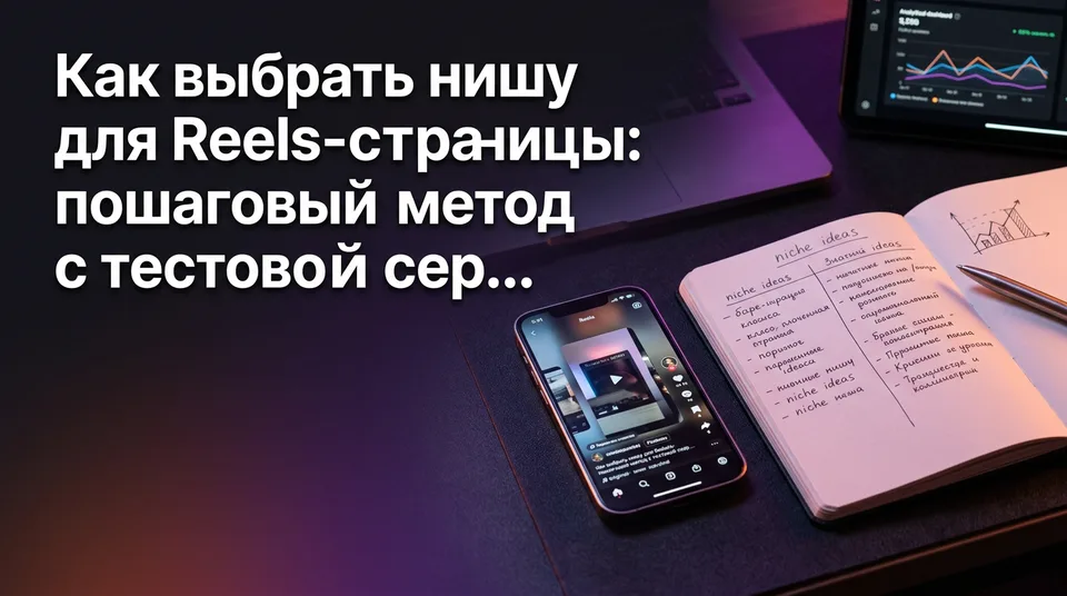 Телефон с вертикальным видео и блокнот со списком ниш: как выбрать нишу для Reels