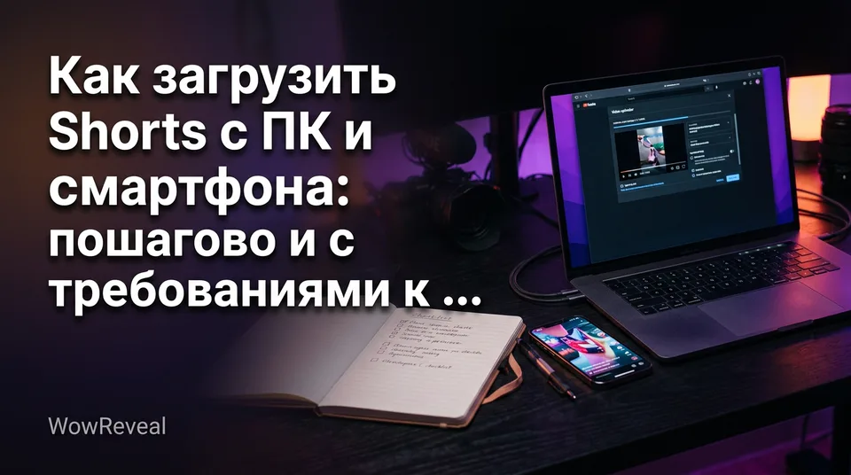 Ноутбук и смартфон на столе: как загрузить Shorts с ПК