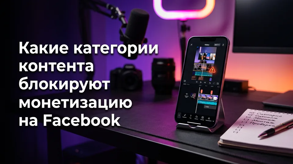 Телефон с помеченным Reels как пример ограниченных категорий монетизации Facebook