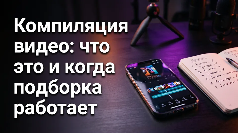 Вертикальная компиляция видео из нескольких клипов на экране смартфона