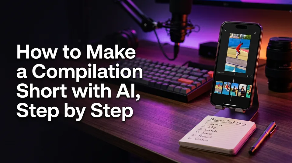 Phone showing six clips lined up to make a compilation short with AI