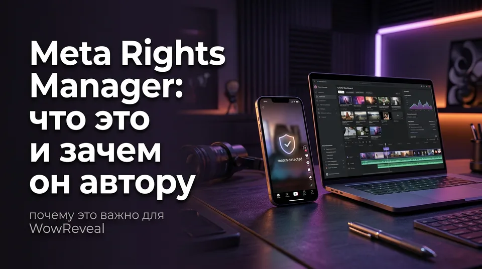 Смартфон с вертикальным видео и значком совпадения: Meta Rights Manager, что это