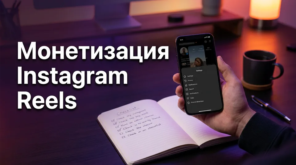 Смартфон с настройками профиля: проверка доступности монетизации Instagram Reels