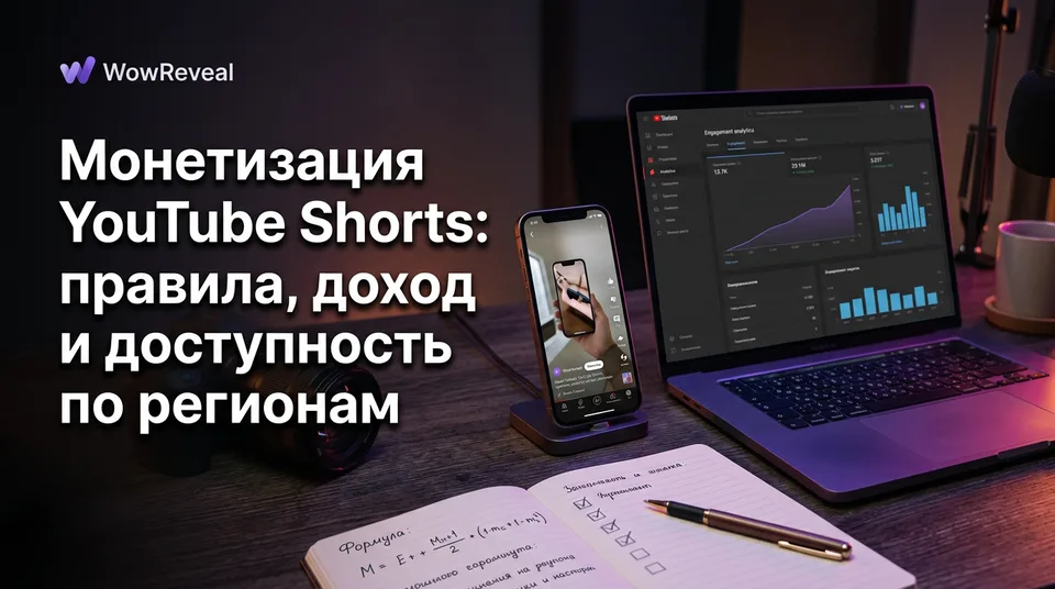 Смартфон с лентой коротких видео и ноутбук с аналитикой: монетизация YouTube Shorts