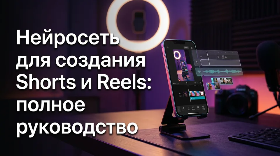 Смартфон с вертикальным видео и таймлайном: нейросеть для создания Shorts