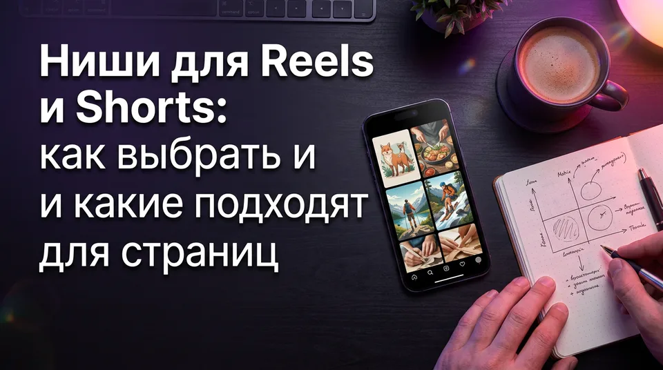 Смартфон с сеткой вертикальных роликов и блокнот с матрицей: ниши для Reels