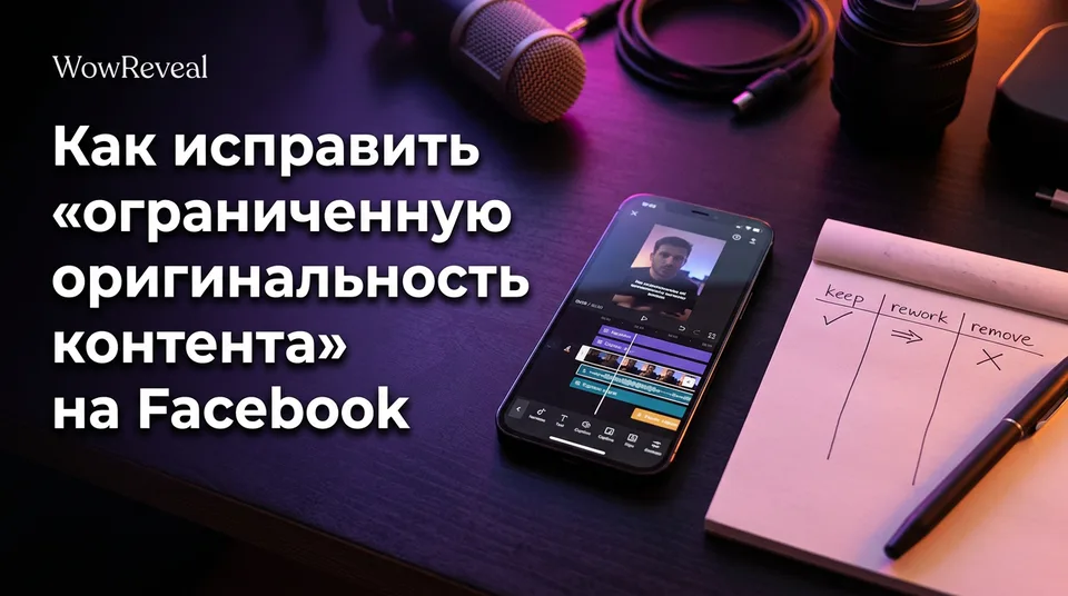 Таймлайн монтажа в телефоне и чек-лист: как исправить ограниченную оригинальность контента на Facebook