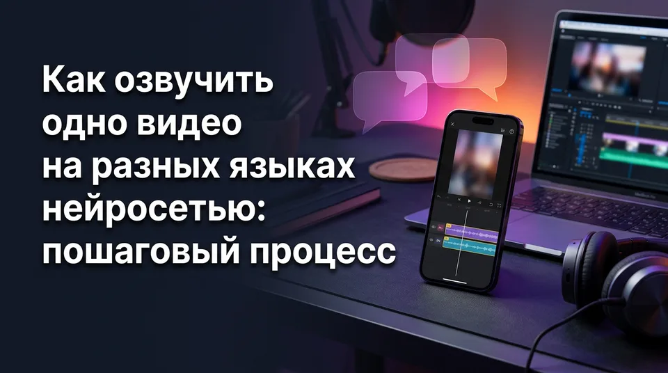 Таймлайн с двумя звуковыми дорожками: озвучка видео на разных языках нейросетью
