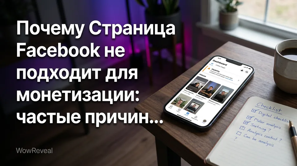 Телефон с предупреждением и чек-лист: почему Facebook страница не подходит для монетизации