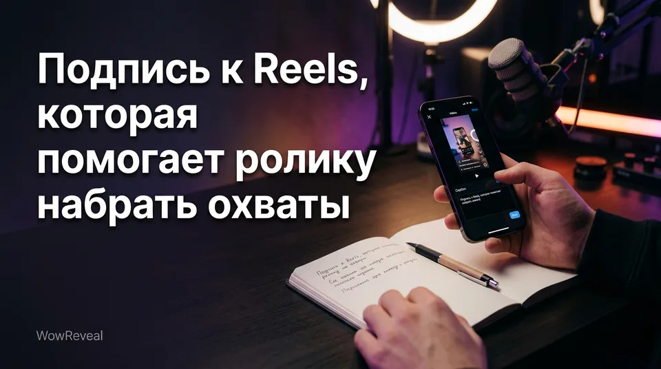 Телефон, на котором пишут подпись к Reels, чтобы ролик набрал охваты