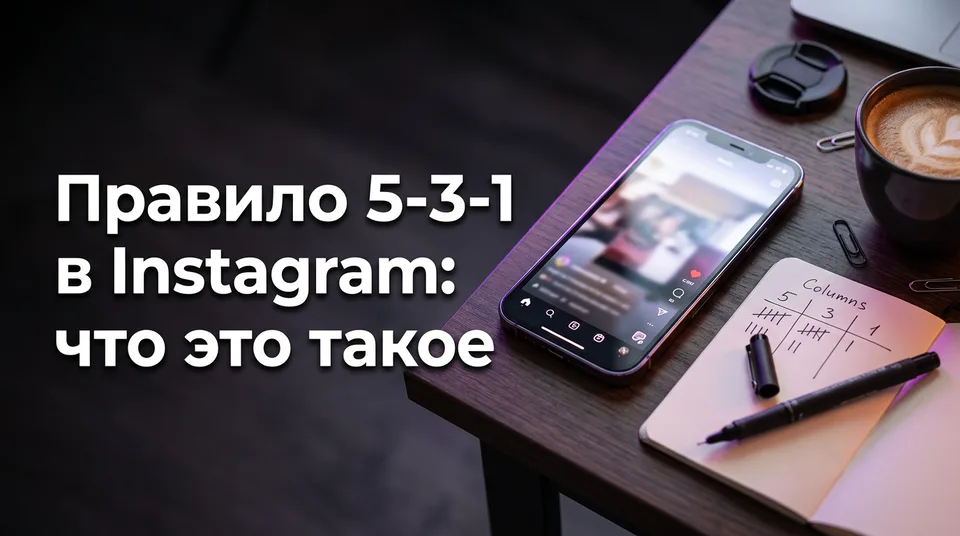 Телефон и блокнот с ежедневным счётчиком — иллюстрация правила 5-3-1 в Instagram