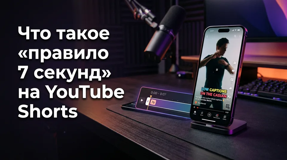 Телефон с первым кадром Shorts — иллюстрация к правилу 7 секунд на YouTube