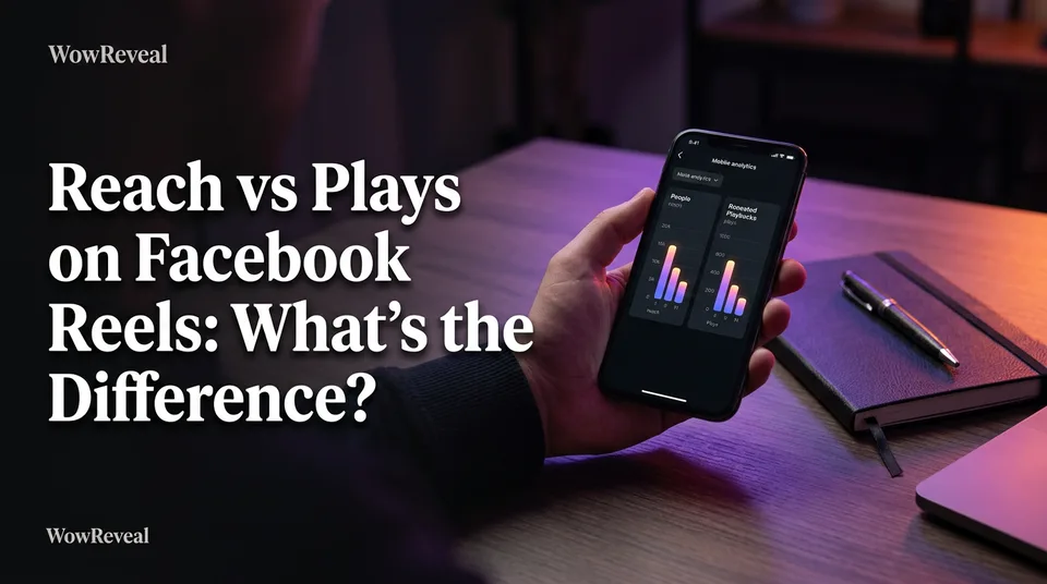 Phone showing reach vs plays Facebook Reels analytics side by side