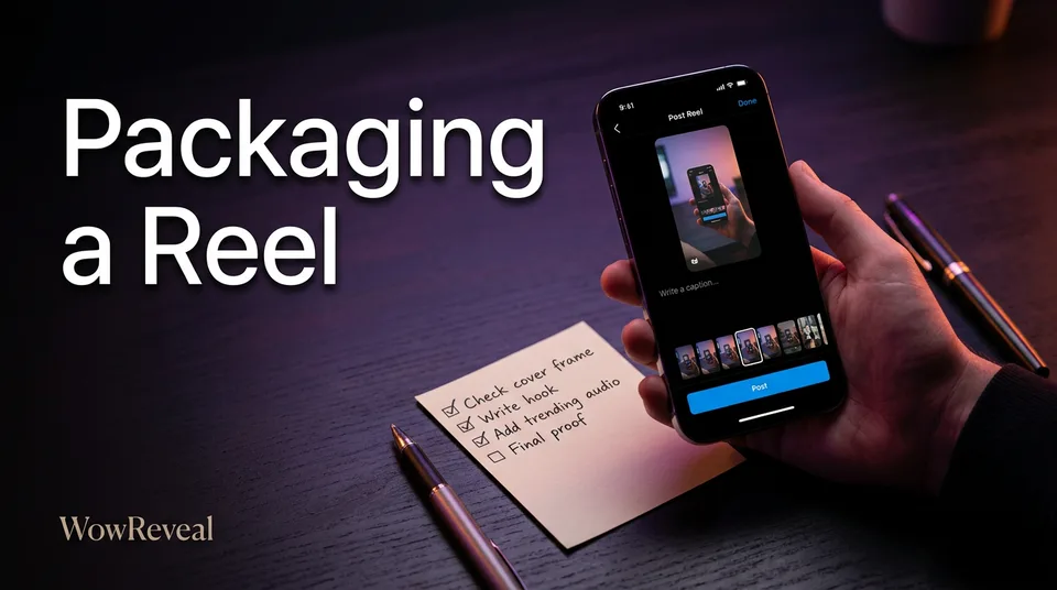 Phone showing the posting screen used to decide what to add before posting a Reel