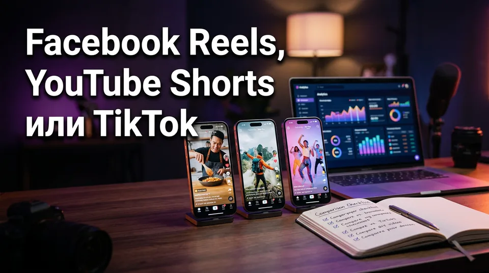 Три смартфона с вертикальными видео: Facebook Reels или YouTube Shorts, что выгоднее
