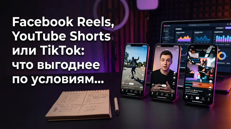 Три смартфона с вертикальными видео: Facebook Reels или YouTube Shorts, что выгоднее