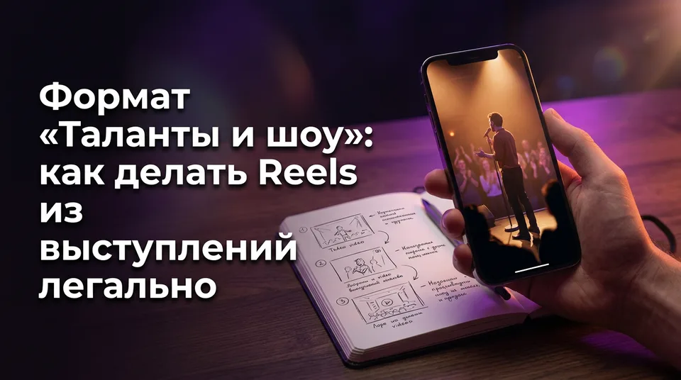 Смартфон с вертикальным роликом о выступлении на сцене — формат reels таланты шоу