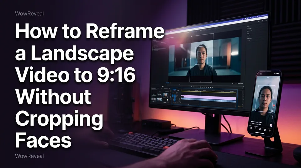 Landscape frame with a vertical outline showing how to reframe video to 9:16