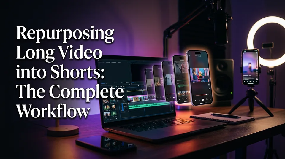 Timeline of a long video split into vertical clips to repurpose long video into shorts