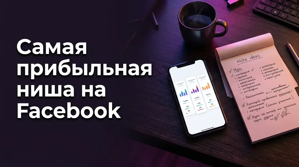 Телефон с аналитикой рядом с заметками для сравнения самых прибыльных ниш на Facebook