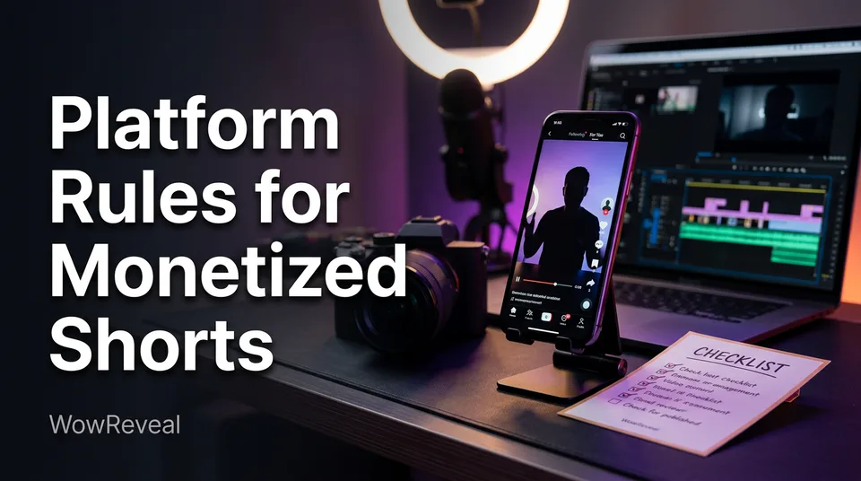Creator reviewing a vertical video against a checklist for short video platform rules monetization
